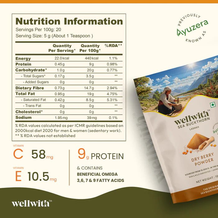 Sea Buckthorn Dry Berry Powder - WellWith Ayuzera